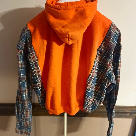 Upcycled Orange Virginia Tech Hokies Hoodie with Flannel Sleeves size XL - Picture 2 of 2